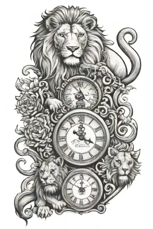 Lion And Two Cubs And Clock Embedded Within The Words