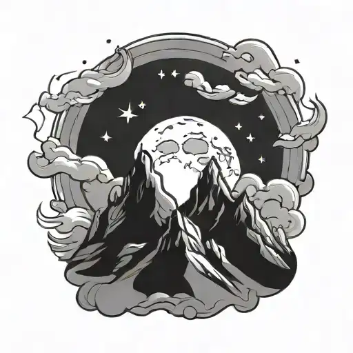 Mountains At Night With Stars And Moon