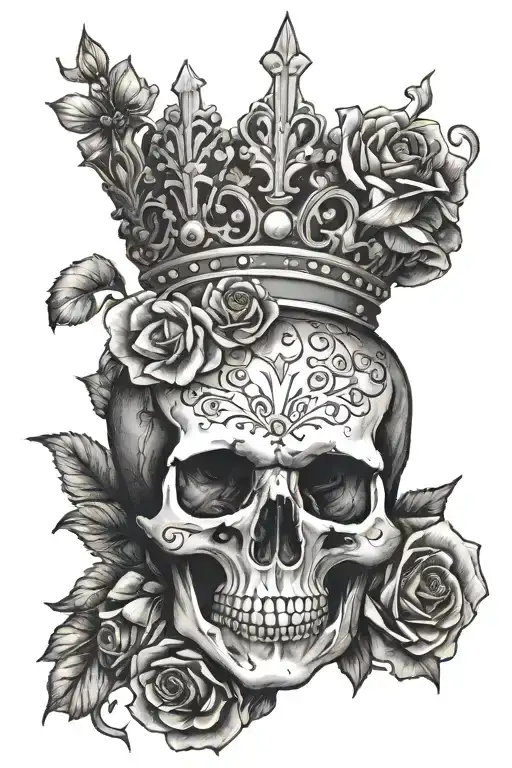 Flowers And Skull Wearing A Crown