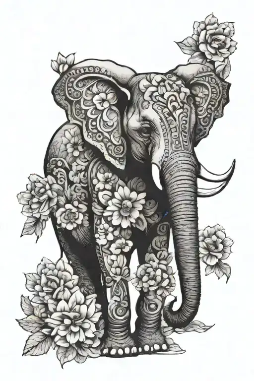 Elephant With Mandala And Flowers