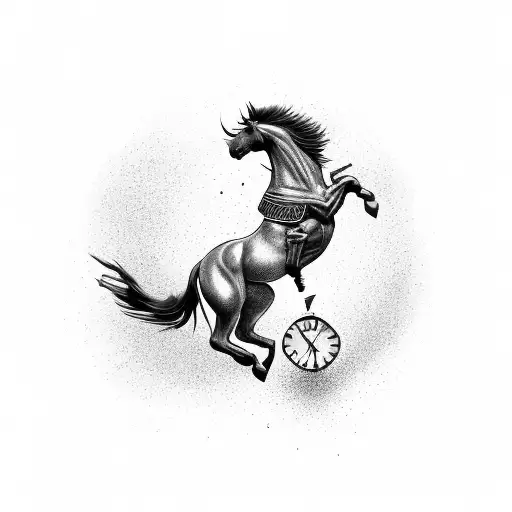 A Horse Jumping Over A Flaming Clock