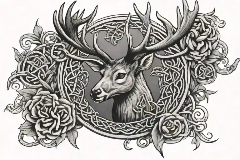 Deer Head And Celtic Knot Band Tattoo Design