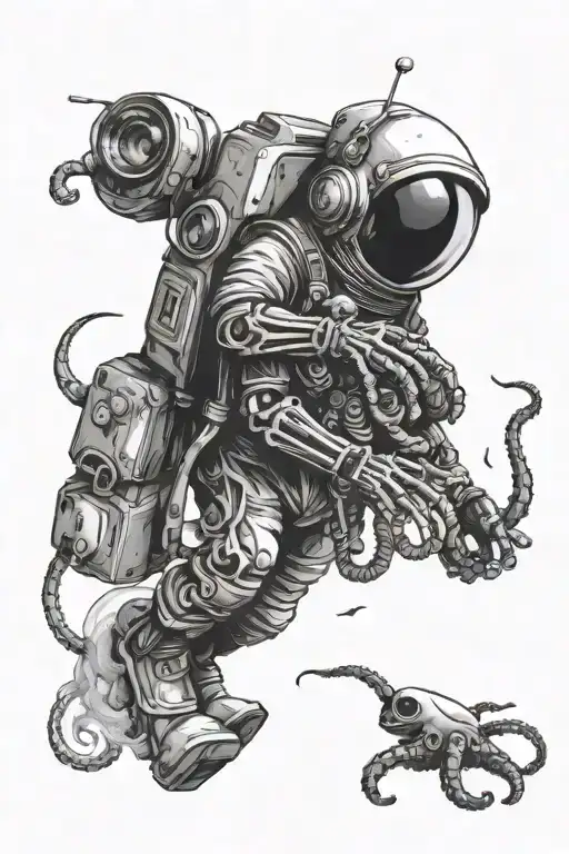 Skeleton Astronaut With An Octopus