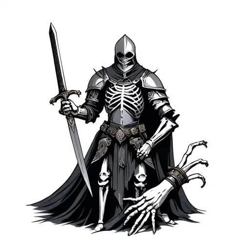 Knight Holding A Sword And Skeleton Hand Holding