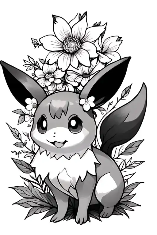 Floral With Tiny Eevee Pokemon