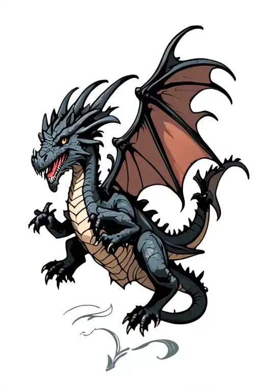 Big Wyvern As A Book Dragon Black And Grey With Big Wings