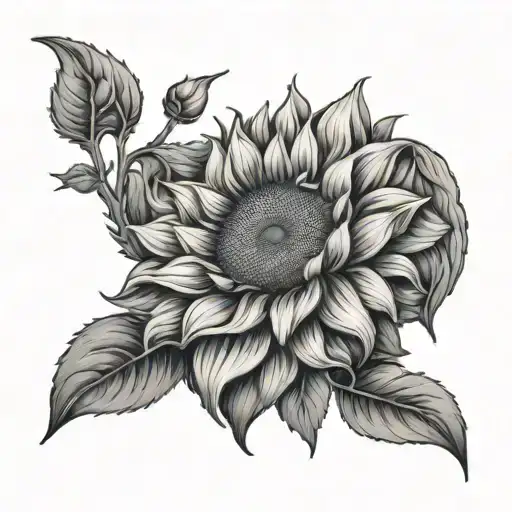 A Sunflower Tattoo With A Hidden Dragon Symbolizing Rebirth And Strength