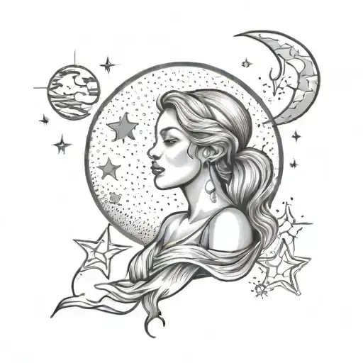 Woman Posing With Moon And Stars