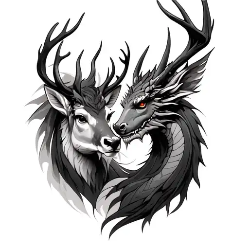 Deer And Dragon Together