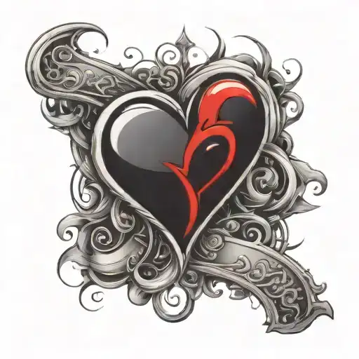 The Letters Bg With A Red Heart And Some Creative Flare Around It For A Chest Tattoo On A Woman