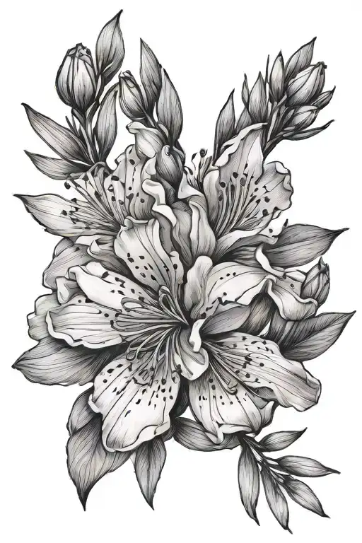 Fine Line With Beatiful Detail Individual Oleander Flower Black And White Drawing