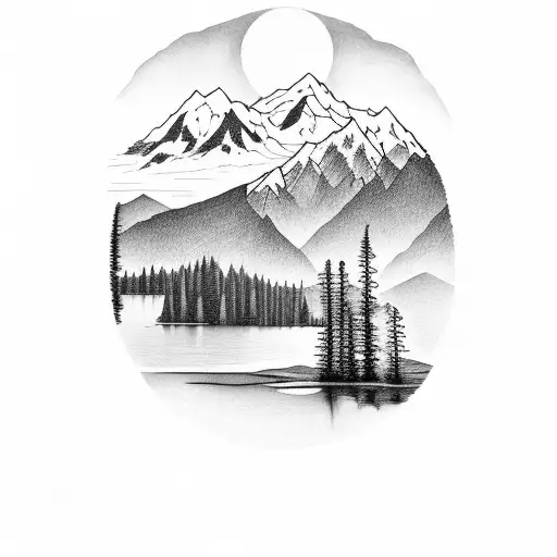 Lake On A Forest With Mountain View