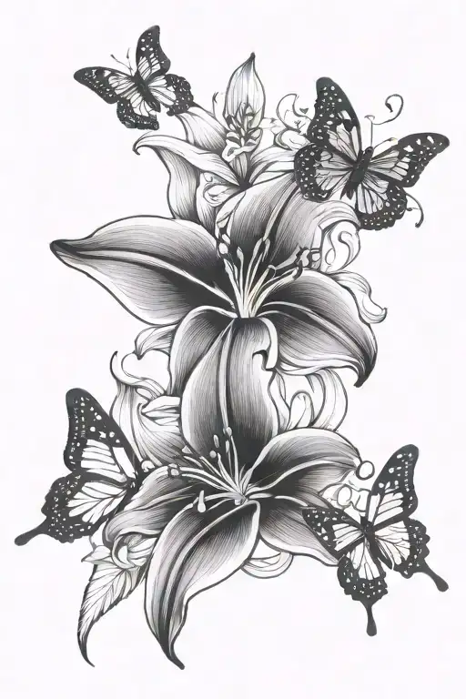 Lily And Butterflies Flying