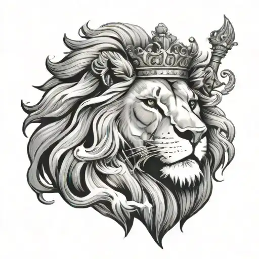 Lion Wearing Crown Surrounded By Clouds
