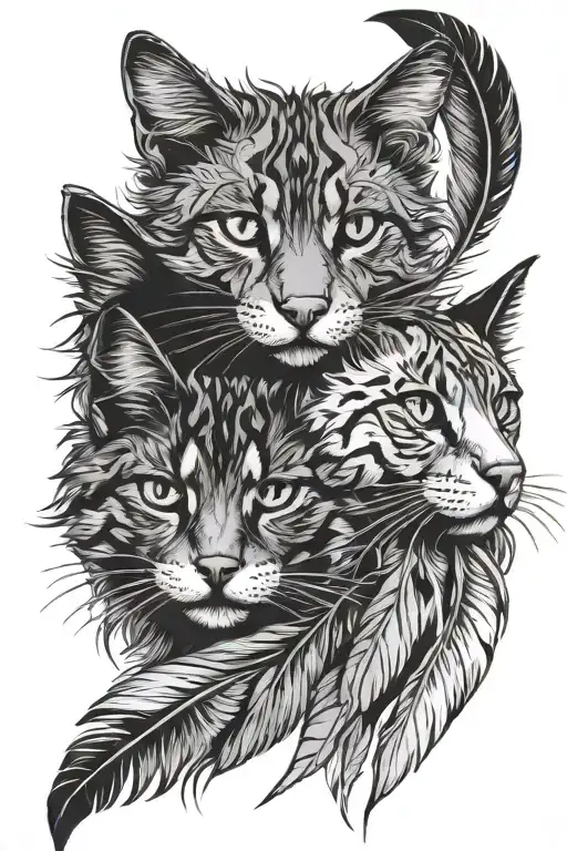 Dog And Cat Face With Feathers Hanging