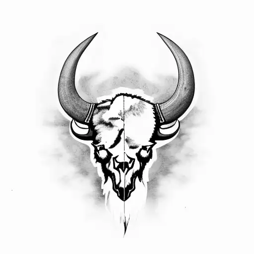 Bison Skull With Heron Silhouette In Centre Of Skulll