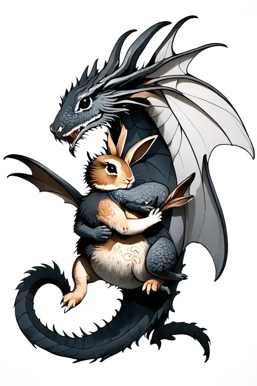 Dragon Embracing A Rabbit Holding