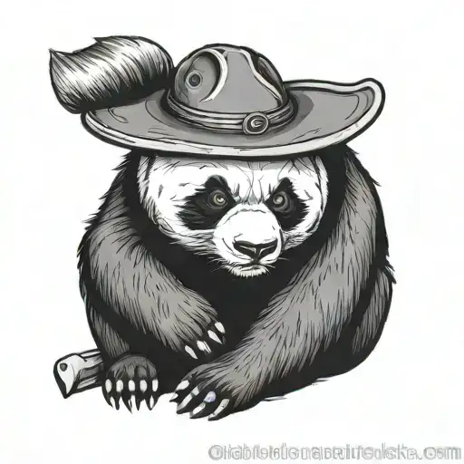 Japanese Adult Panda Wearing Samurai Hat On His Head Sitting Peacefully Looking To The Right