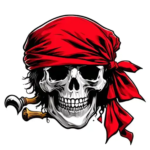 Skull Pirate With Red Bandana In Head