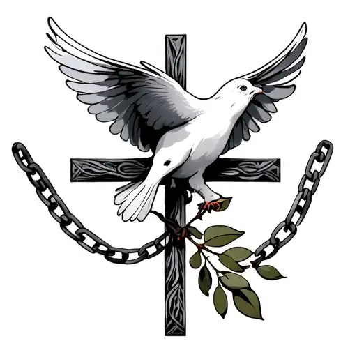 Dove And Olive Branch With Cross Chain Wrapped