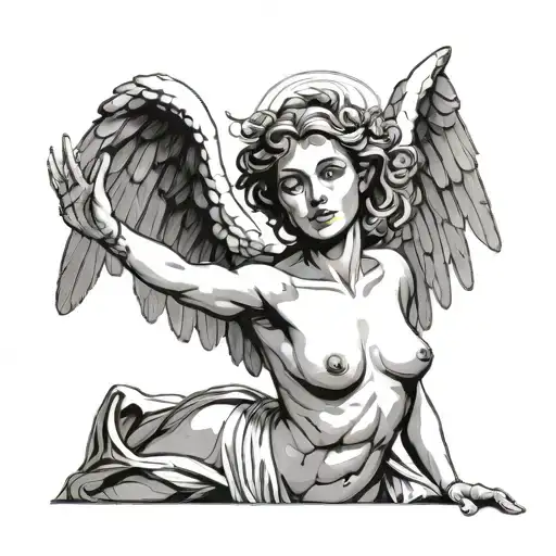 Nude Female Angel Reaching Down With One Arm The Other Raised To God