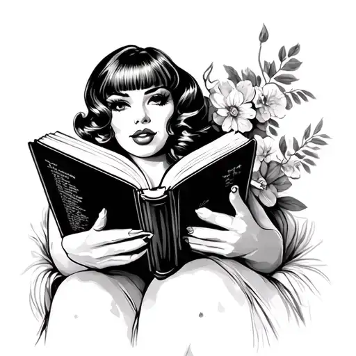 Pinup Girl With Bangs Reading A Book