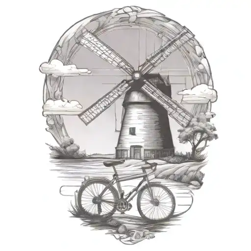 Windmill And Road Bicycle Leaning