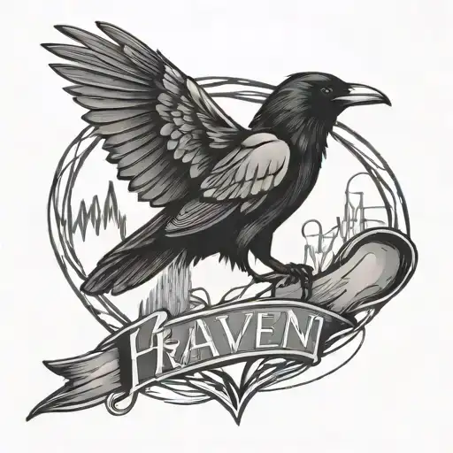 Heartbeat Line With The Name Raven