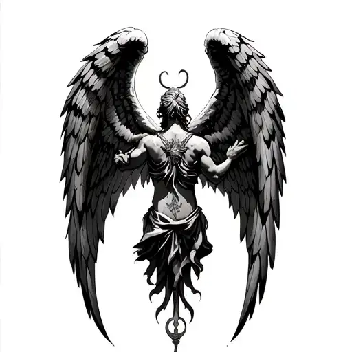 Gaurdian Angel Wings Spread Wide Across Shoulder Blades Upper Back Biblical Style Male