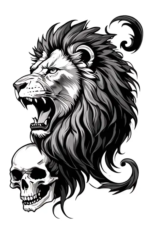 Lion With Skull Surrounded
