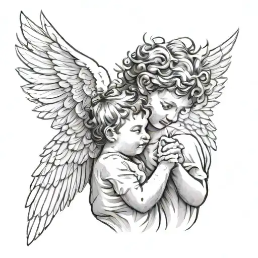 Boy Angel Wings Holding A Baby Boy Angel Looking At Him