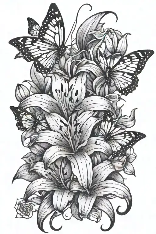 Lily Flower With Butterflies Aquarius Zodiac Sign