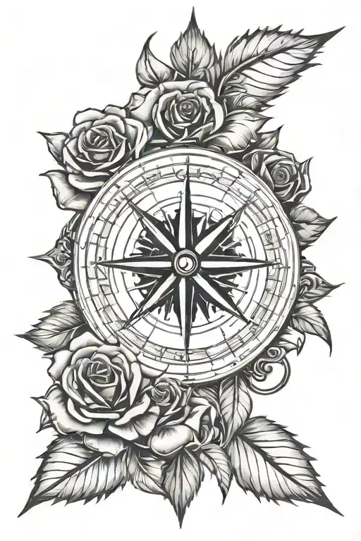 Compass And Roses With Thorns