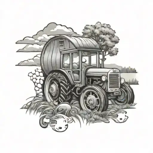 Craft A Tattoo Blending The Love For Cars With The Beauty Of Farming