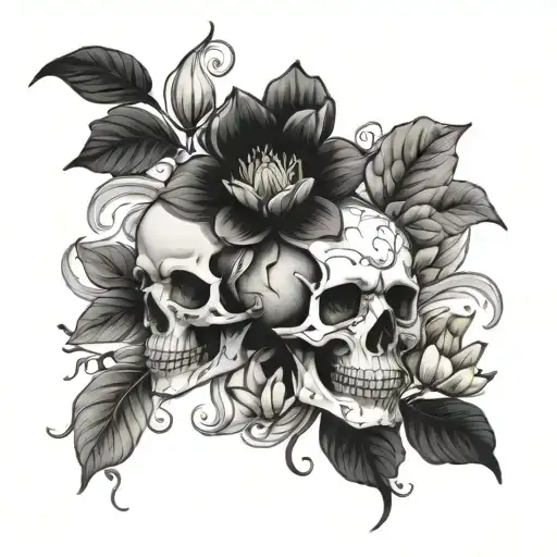 Skull Water Lilies Larkspur And Flowers