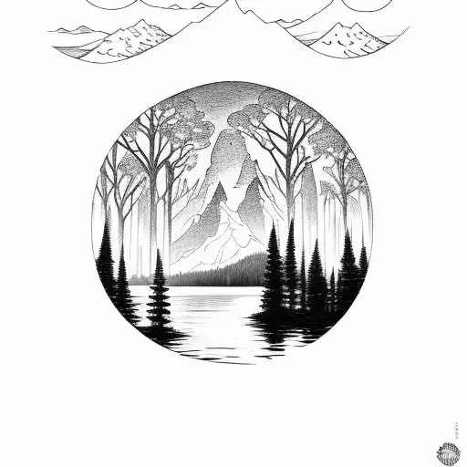 Lake In A Forest With Mountain View