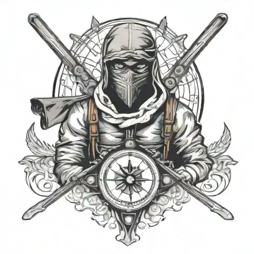 Ski Masked Criminal And Compass Surrounded