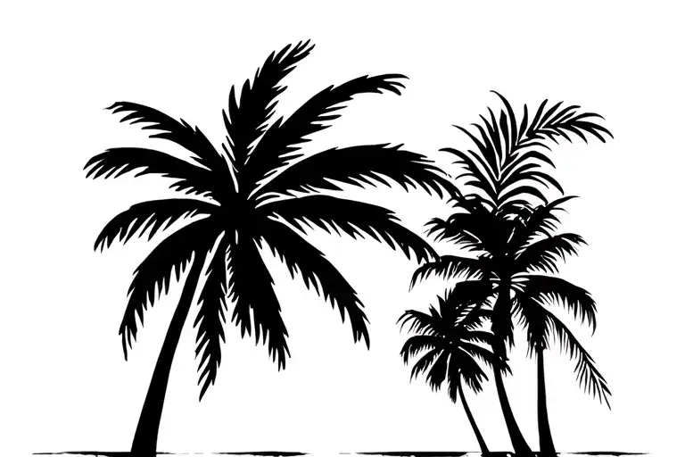 Long Beach With Palm Tree Silhouette