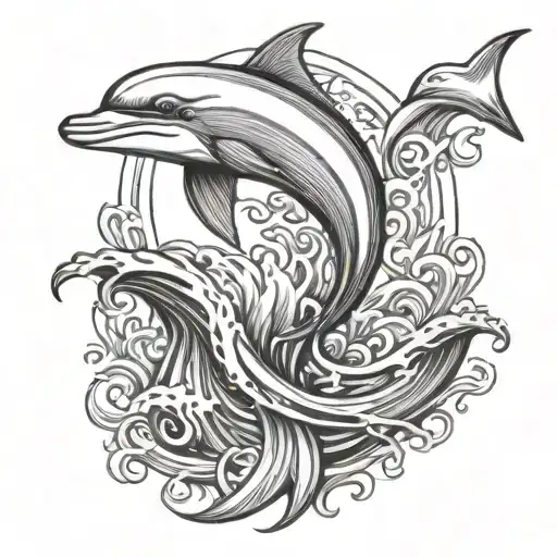 Waves Surf Gothic Trident Dolphin Jumping