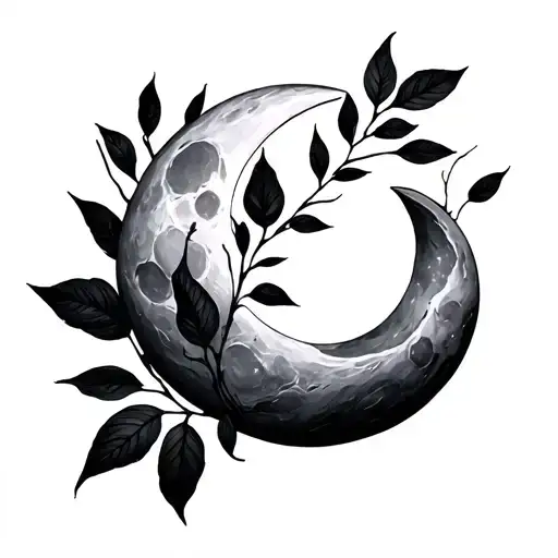 Minimalist Moon And Leaves Stem