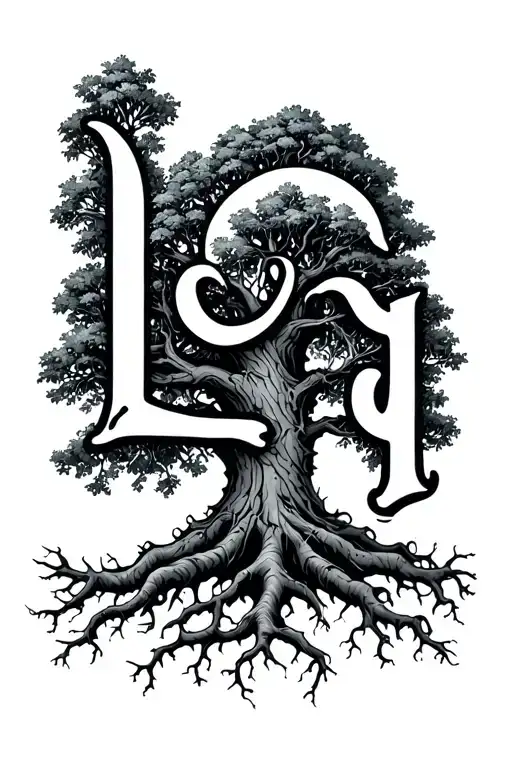 A Tree With Roots That Form The Letters Ley