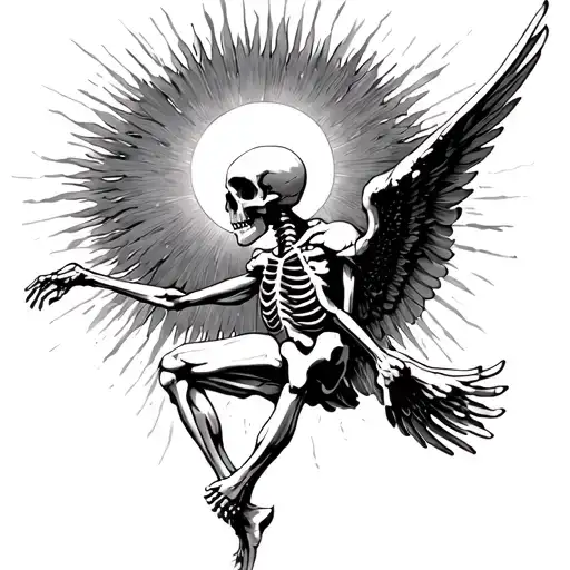 Icarus Falling Skeleton Looking At Sun