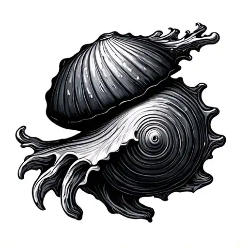 Black And White Sewage Shell Detailed With A Wave