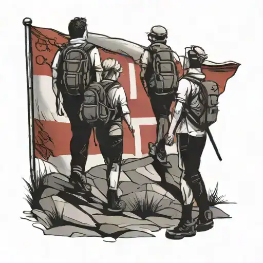 Danish Flag Incorporated With Friends Hiking