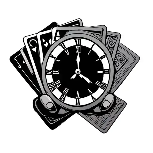 Clock Face Infront Of Holding 4 Cards Arranged