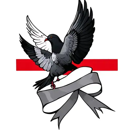 Thin Red Line With Doves And White Ribbon Wrapped