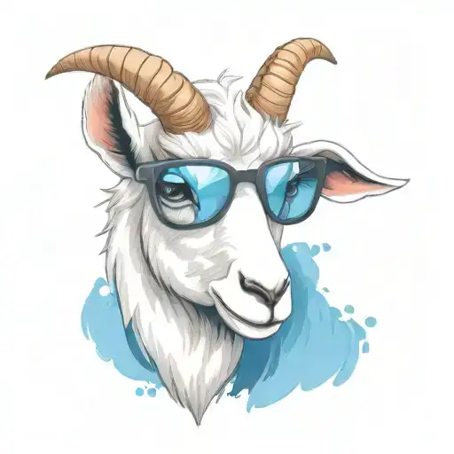 Cute Cartoon Goat With Black Glasses With Black Lens
