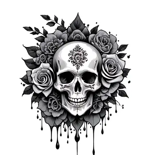 Dripping Mandala With Skull And Roses