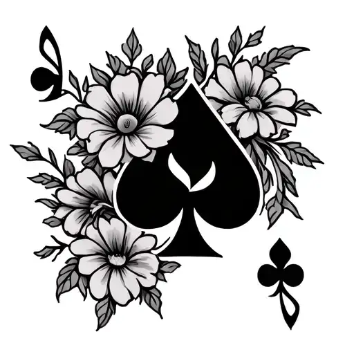 Tribal Band Style Tattoo That Has Flowers And The Spade Poker Symbol