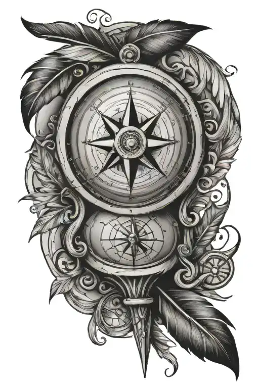 Compass Hourglass Feather